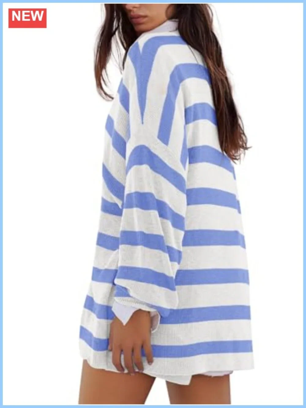 2 Piece Lounge Set Sweater Top Knit Shorts Pajamas Women's Oversized Striped